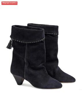 Suede Ankle Boots Slouchy Fold Over Pointed Toe Cowboy Western Booties Women